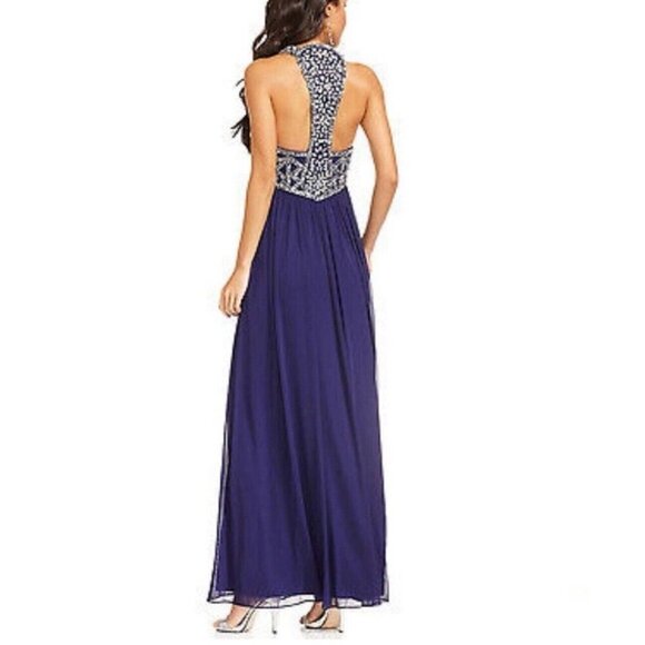 Betsy & Adam Evening Gown Maxi Dress Jeweled Beaded Straps Purple Size 8 - Picture 2 of 10